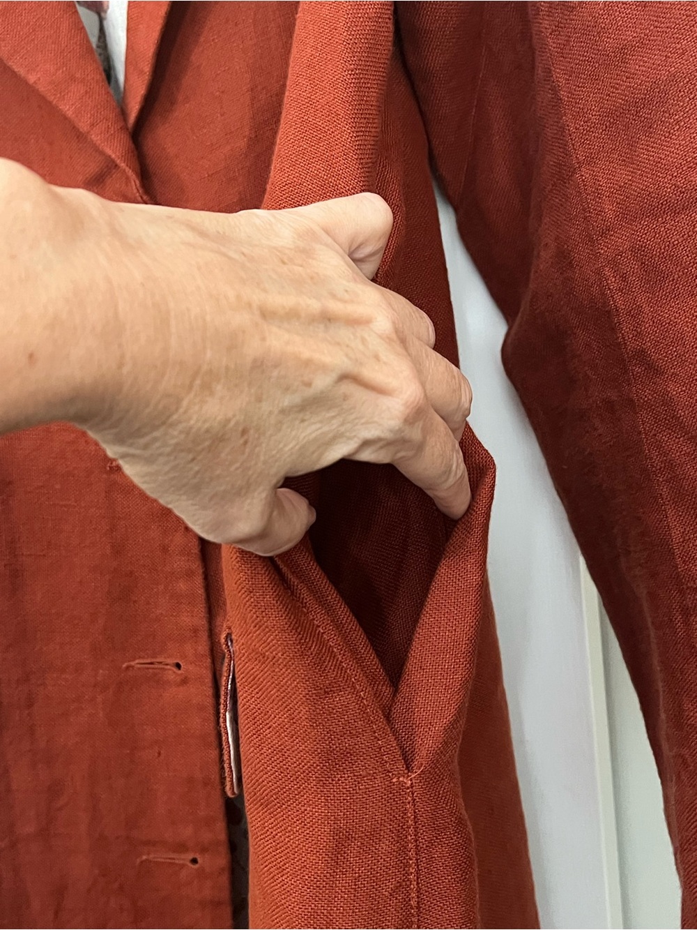 REVERSIBLE Son de Flor Claudia Long Linen Blend Coat with Botanical liner-S/XS - Picture 6 of 12
